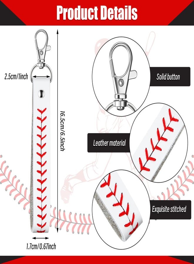 Inbagi 6 Pcs Leather Baseball Keychains for Boys White Seamed Keychain Sports Softball Keychains Baseball Gifts for Boys Wristlet Strap Keychain for Car Purse Accessories Players Sports Team Souvenir - Image 3