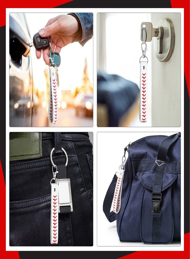 Inbagi 6 Pcs Leather Baseball Keychains for Boys White Seamed Keychain Sports Softball Keychains Baseball Gifts for Boys Wristlet Strap Keychain for Car Purse Accessories Players Sports Team Souvenir - Image 5