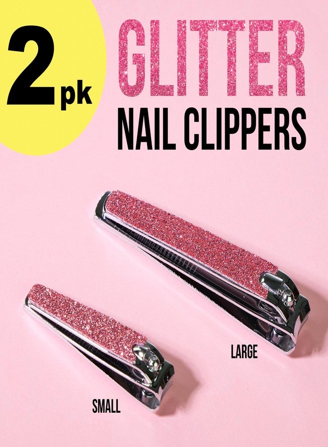 FOREVER 21 Nail Clippers Set - 2pc Pink Glitter Nail Clipper Value Pack, Big & Small Precision Nail Clippers Pack, Essential Manicure & Pedicure Tools - Image 2