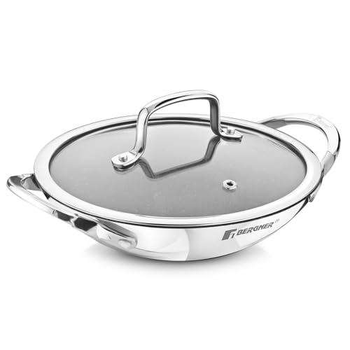 Bergner Argent Samsara Triply 4 Pcs Set - 26cm Round Grill Pan, 27cm Square Multi Tawa, 21cm Appachetty with Glass Lid, Quantanium Non-Stick Healthy Coating, Consumes Less Oil - Induction Bottom - Image 4