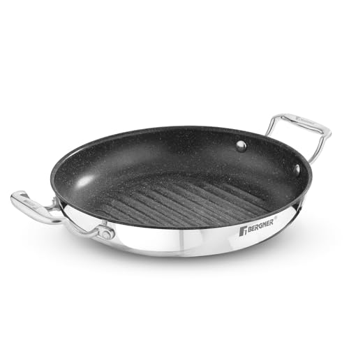 Bergner Argent Samsara Triply 4 Pcs Set - 26cm Round Grill Pan, 27cm Square Multi Tawa, 21cm Appachetty with Glass Lid, Quantanium Non-Stick Healthy Coating, Consumes Less Oil - Induction Bottom - Image 2