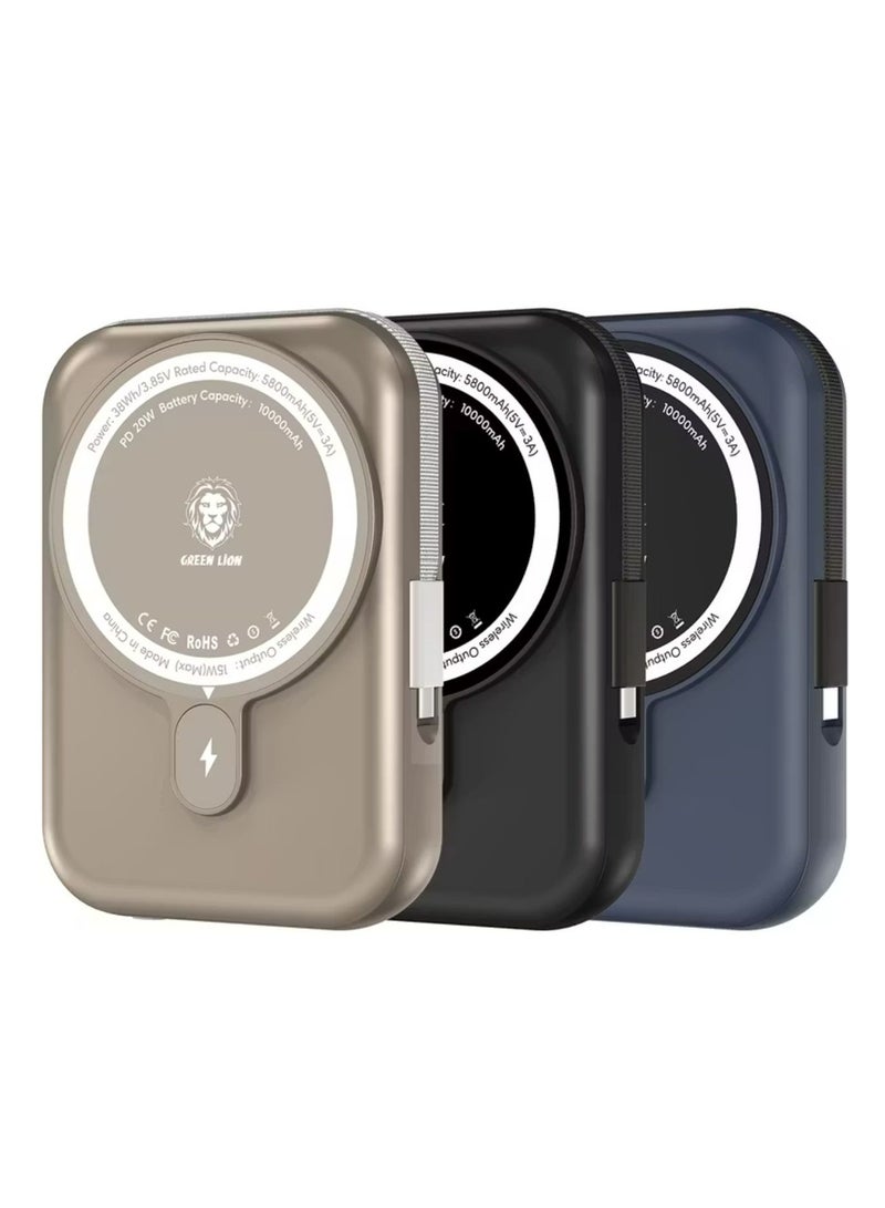 جرين ليون بنك طاقة موناكو ماج سيف بسعة 10000 مللي أمبير/ساعة مع كابل Type-C مدمج، وتوصيل طاقة 20 وات، ومؤشر طاقة LCD، ومخرج لاسلكي 15 وات، وشريحة ذكية - ذهبي تيتانيوم - Image 2
