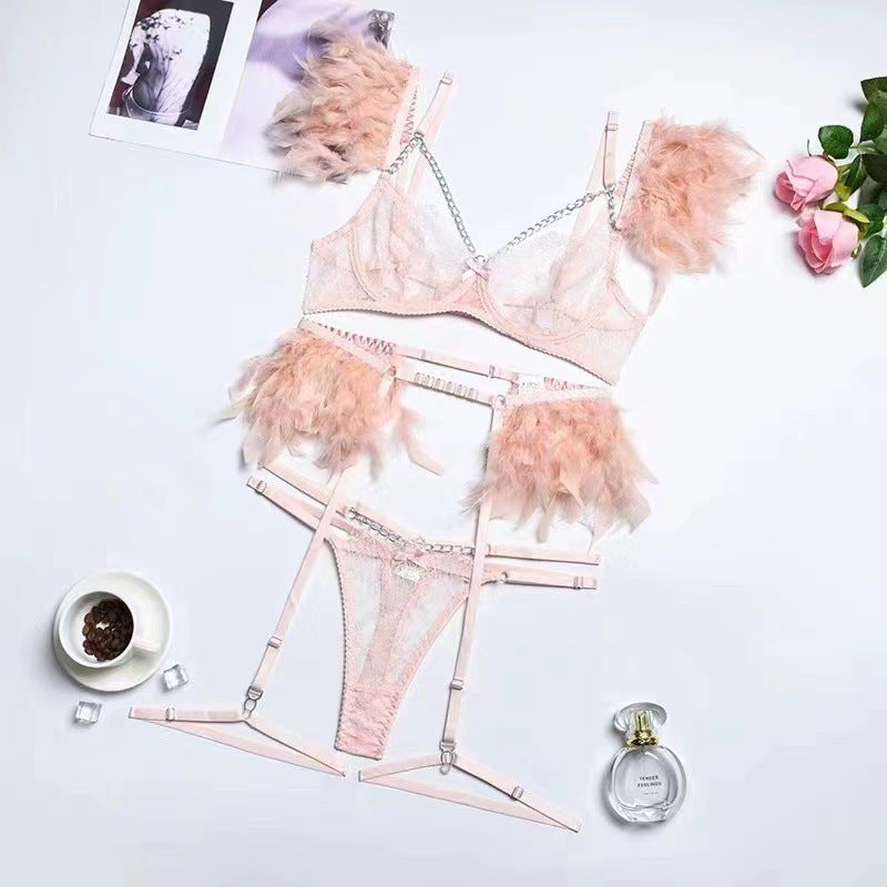 High-End Quality Explosive Complex Craft Metal Chain Lace Feather Lace Eyelash Underwear Four Or Five Piece Set - Image 3