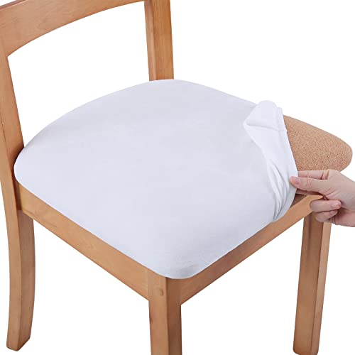 Smiry Velvet Seat Covers for Dining Room Chair Set of 4 Stretch Fit Removable Washable Chair Seat Cushion Protector Slipcovers with Ties White - Image 1
