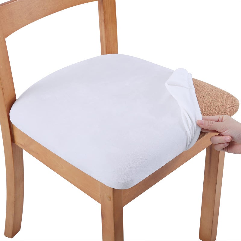 Smiry Velvet Seat Covers for Dining Room Chair Set of 4 Stretch Fit Removable Washable Chair Seat Cushion Protector Slipcovers with Ties White - Image 2
