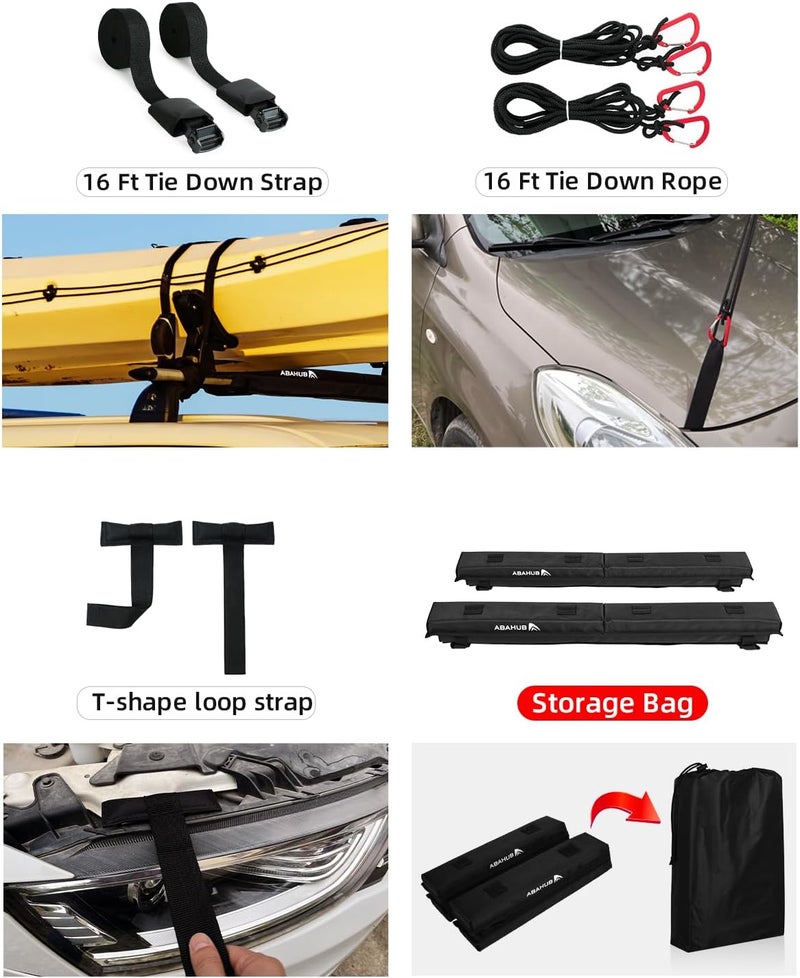 Abahub Soft Roof Rack Pads with Tie Down Straps, Ropes, and Storage Bag for Kayaks and Surfboards - Image 4