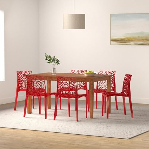 Binani Web Designer Plastic Chair for Home, Office and Restaurant and Cafe|Armless Chair for Dining Room| Heavy Duty Outdoor Plastic Chair | Designer Balcony Chair (Red, Set of 4) - Image 2