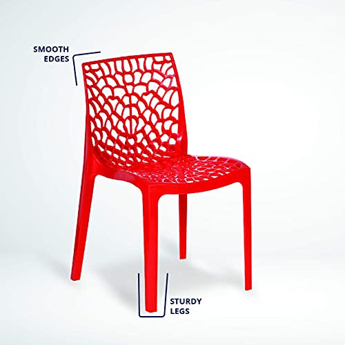 Binani Web Designer Plastic Chair for Home, Office and Restaurant and Cafe|Armless Chair for Dining Room| Heavy Duty Outdoor Plastic Chair | Designer Balcony Chair (Red, Set of 4) - Image 3