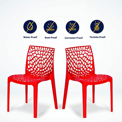 Binani Web Designer Plastic Chair for Home, Office and Restaurant and Cafe|Armless Chair for Dining Room| Heavy Duty Outdoor Plastic Chair | Designer Balcony Chair (Red, Set of 4) - Image 5