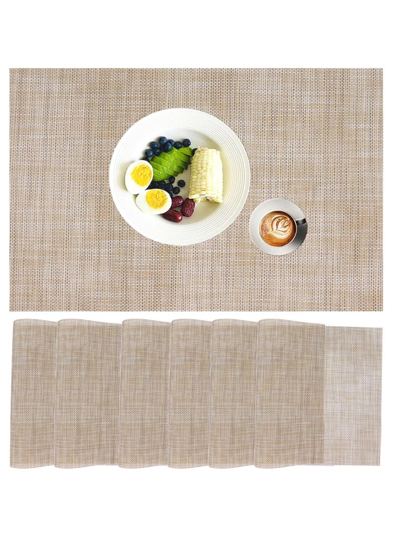TOMSHOO PVC Placemats Set of 8 - Heat Resistant Washable Wipeable Vinyl Place Mats for Kitchen Dining Table, 12 x 18 inch (Beige)  - Image 1