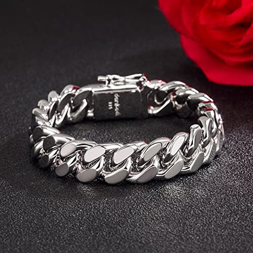 Dankadi Men 925 Sterling Silver Solid Miami Cuban Link Chain Bracelet -10MM - 12MM- Curb Cuban Bangle 7" 7.5" 8" 8.5" 9" 9.5"10" Thick Big Link Man Jewelry Gift (Double Safety Clasp 12MM, 7 inches) - Image 5