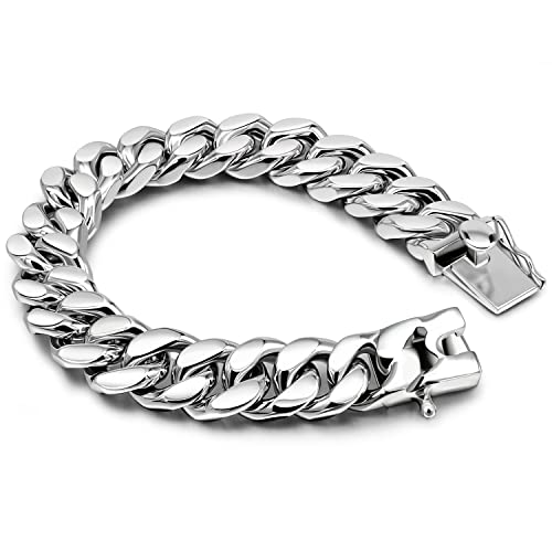 Dankadi Men 925 Sterling Silver Solid Miami Cuban Link Chain Bracelet -10MM - 12MM- Curb Cuban Bangle 7" 7.5" 8" 8.5" 9" 9.5"10" Thick Big Link Man Jewelry Gift (Double Safety Clasp 12MM, 7 inches) - Image 1