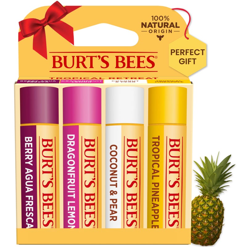 Burt's Bees Easter Basket Stuffers, Lip Balm - Berry Agua Fresca, Dragonfruit Lemon, Coconut & Pear, Tropical Pineapple Pack, With Beeswax, Tint-Free, Natural Origin Lip Treatment, 4 Tubes, 0.15 oz. - Image 1