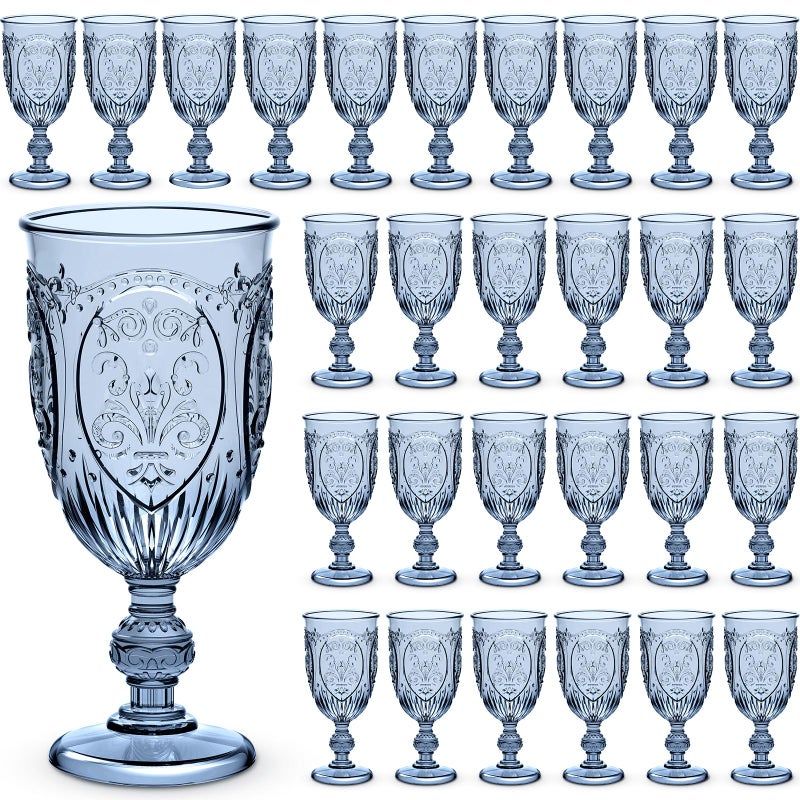 Wiwiqing 48 Pcs Plastic Goblets 75oz Vintage Goblet Plastic Wine Glasses Colored Retro Embossed Water Goblets for Wine Bar Juice Baby Shower Wedding Reception Grand Event Party Blue