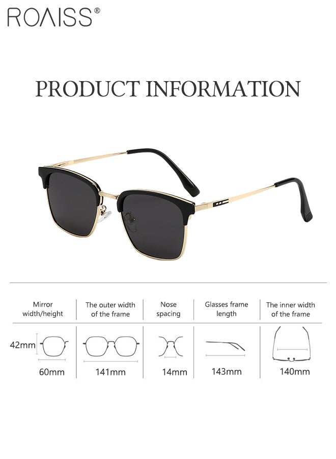 Polarized Square Sunglasses for Men, UV400 Protection Sun Glasses with Metal Frame, Fashion Anti-Glare Sun Shades for Driving,Cycling,Fishing, Traveling Gold 60mm