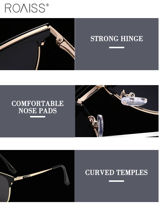Polarized Square Sunglasses for Men, UV400 Protection Sun Glasses with Metal Frame, Fashion Anti-Glare Sun Shades for Driving,Cycling,Fishing, Traveling Gold 60mm
