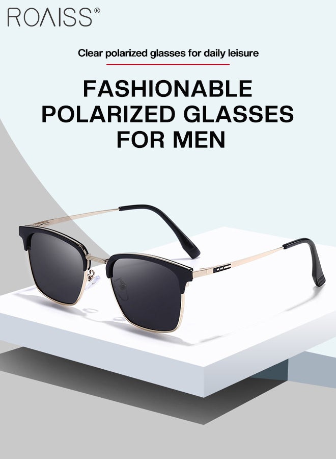 Polarized Square Sunglasses for Men, UV400 Protection Sun Glasses with Metal Frame, Fashion Anti-Glare Sun Shades for Driving,Cycling,Fishing, Traveling Gold 60mm