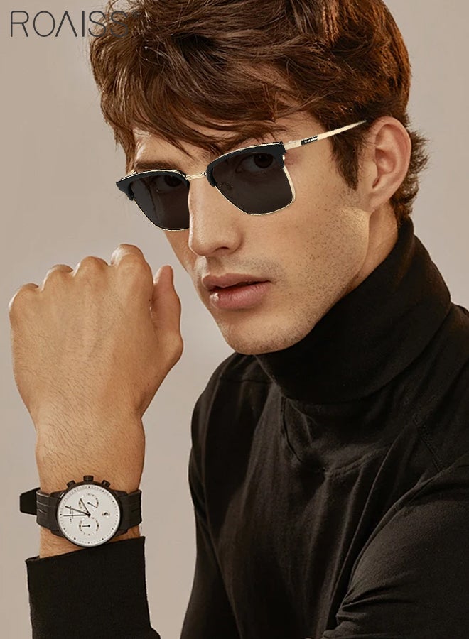 Polarized Square Sunglasses for Men, UV400 Protection Sun Glasses with Metal Frame, Fashion Anti-Glare Sun Shades for Driving,Cycling,Fishing, Traveling Gold 60mm