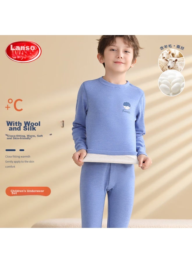 LANG SHA Langsha [wool + Silk] Children's Thermal Underwear, Boys And Girls Autumn And Winter Thickened Undershirt And Pants, Pajama Set  - Image 2