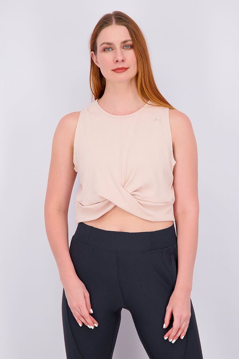 Reebok توب قصير مبتكر بدون أكمام للنساء، بيج - Image 1