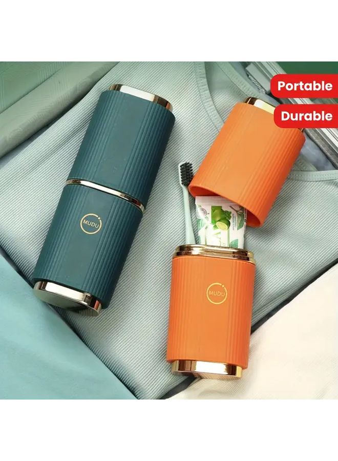 Orange Travel Toothbrush And Toothpaste Set With Leak Proof Cup And Storage Box - Image 2