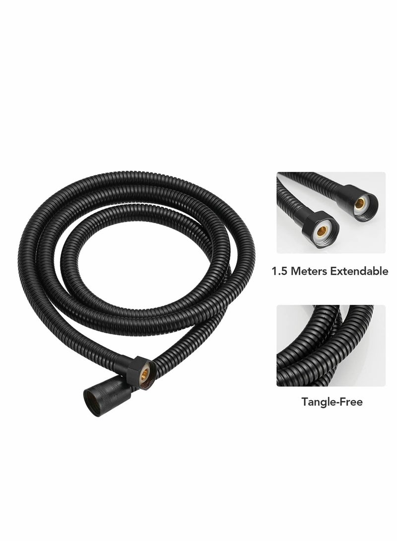 Black Brass 2 In 1 Function Handheld Shower Head Set, High Pressure 7 Inch Flow Hand Wand with 59 Hose, Bracket, Matte Finish - Image 4