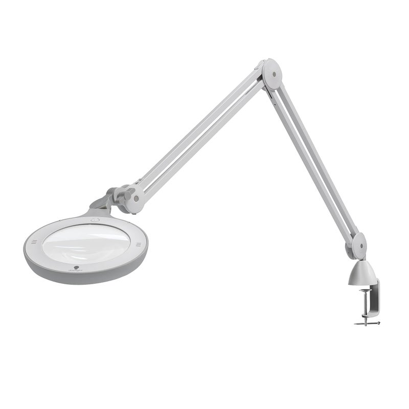 Omega 5  Premium LED Magnifying Lamp with Interchangeable Glass Lenses Adjustable Arm and Dimmer Switch for Professionals in Health  Beauty Model Making and Low Vision Applications