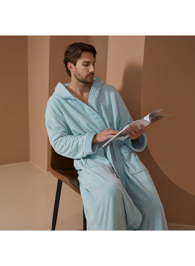 Reefi Modern Hooded Bathrobe, Turquoise - Image 3