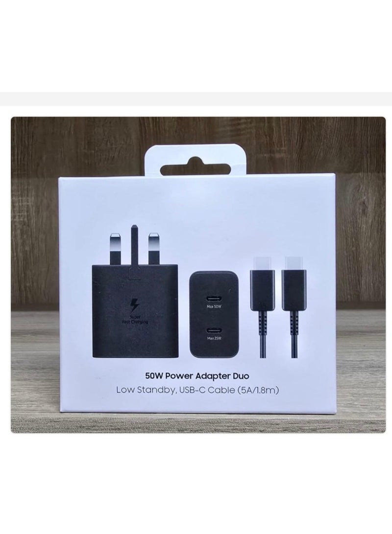50W Original Power Adapter with USB-C Cable 5A 1.8m Super Fast Charging Compatible for Samsung Galaxy smartphones tablets and other USB-C devices (Black) - Image 1