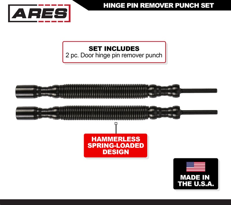 ARES 10012 â€“ 2-Piece Dual Head Nail Setter & Hinge Pin Remover Punch Set â€“ Nail Setter Features 1/32-Inch (#1) and 1/16-Inch (#2) Dual Head Design â€“ CNC-Precision Machined - 5000 PSI Striking Force - Image 2