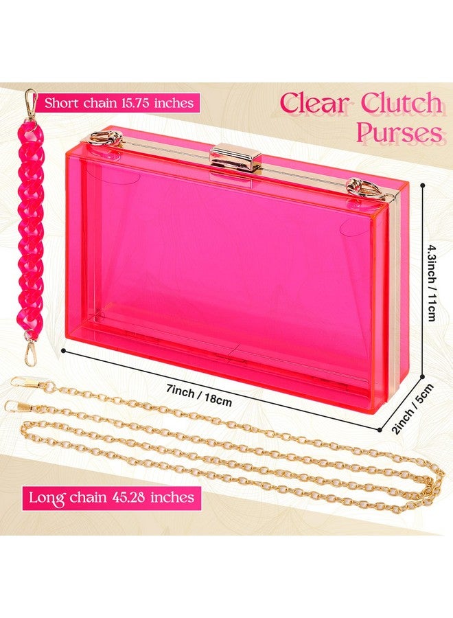 Jadive Jadive 4 Pcs Women Acrylic Hand Purse Clear Clutch Evening Bag Retro Earring Bracelet Jewelry Set Neon Vintage Handbag Gift(Rose Red)  - Image 1