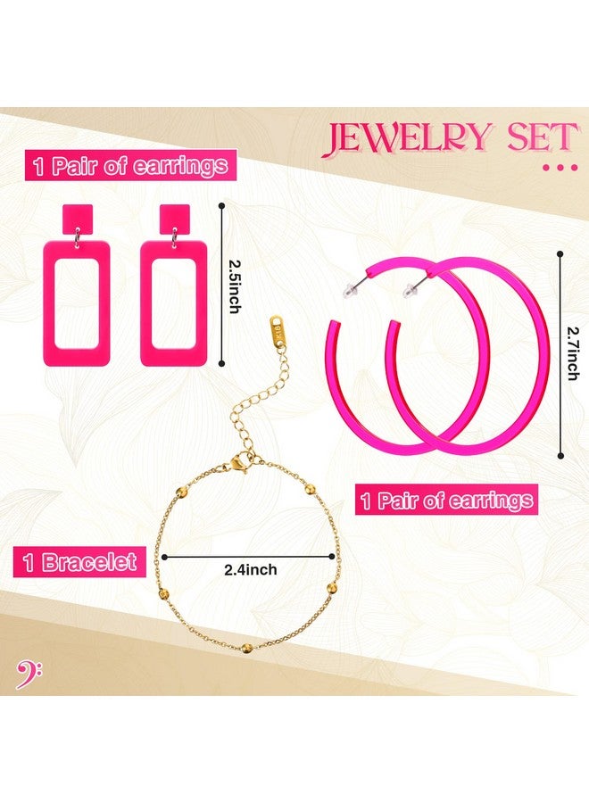 Jadive Jadive 4 Pcs Women Acrylic Hand Purse Clear Clutch Evening Bag Retro Earring Bracelet Jewelry Set Neon Vintage Handbag Gift(Rose Red)  - Image 2