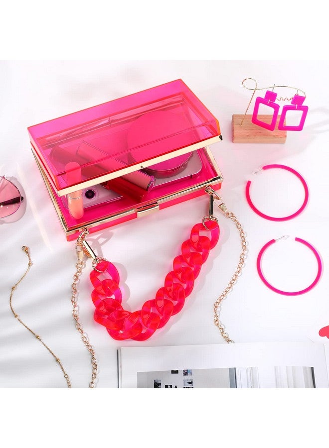 Jadive Jadive 4 Pcs Women Acrylic Hand Purse Clear Clutch Evening Bag Retro Earring Bracelet Jewelry Set Neon Vintage Handbag Gift(Rose Red)  - Image 4