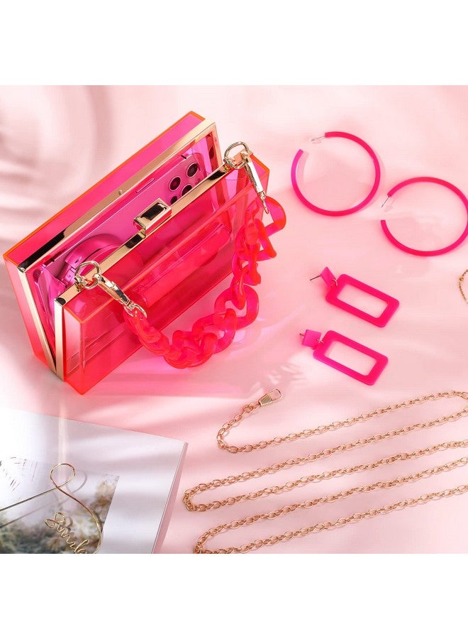 Jadive Jadive 4 Pcs Women Acrylic Hand Purse Clear Clutch Evening Bag Retro Earring Bracelet Jewelry Set Neon Vintage Handbag Gift(Rose Red)  - Image 3
