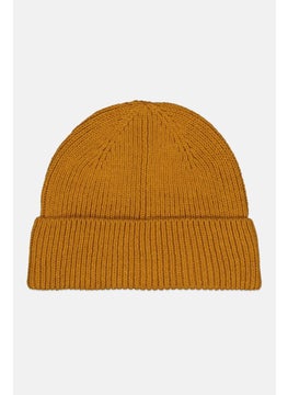 Men Textured Beanie Hat, Mustard Yellow