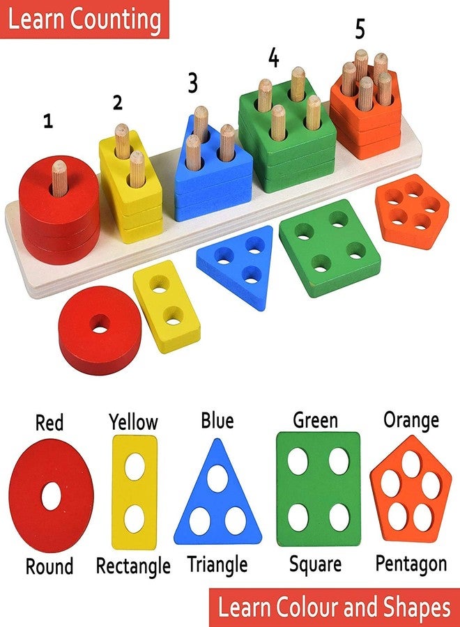 AmigozZ Wooden Sorting & Stacking Toy, 5 Shape Sorter Toy for Toddlers, Multicolor Color Recognition Stacker, Educational & Learning Toy for Boys and Girls . - Image 2