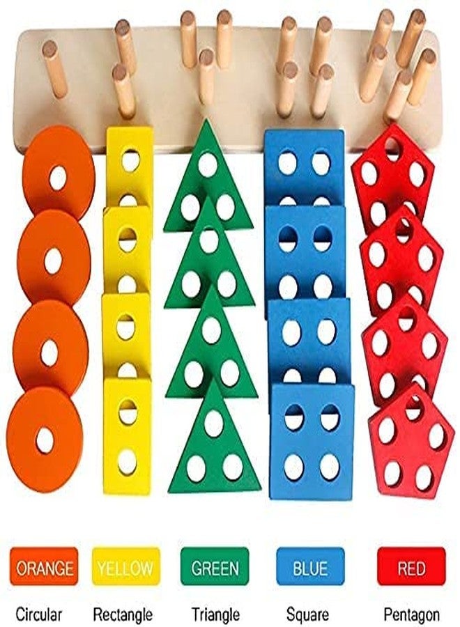 AmigozZ Wooden Sorting & Stacking Toy, 5 Shape Sorter Toy for Toddlers, Multicolor Color Recognition Stacker, Educational & Learning Toy for Boys and Girls . - Image 4