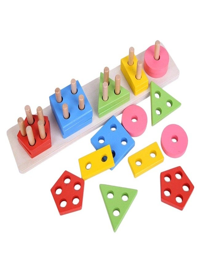 AmigozZ Wooden Sorting & Stacking Toy, 5 Shape Sorter Toy for Toddlers, Multicolor Color Recognition Stacker, Educational & Learning Toy for Boys and Girls . - Image 1