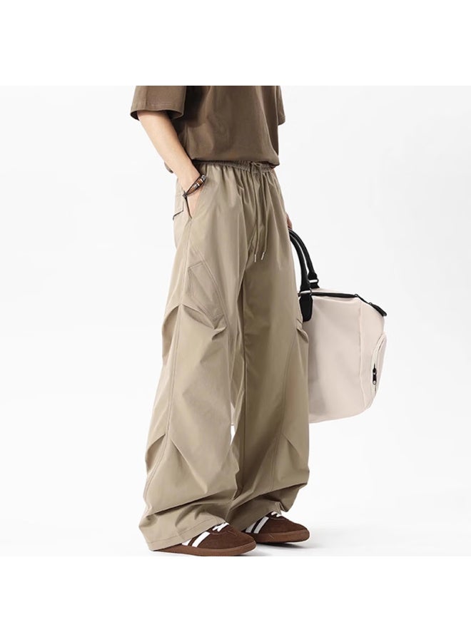 Dingfengbaoluo Paratrooper Cargo Pants For Men, Autumn Loose Fit, Fashionable Casual Wrinkled Design Long Trousers, Ek63 Khaki 3XL - Image 2