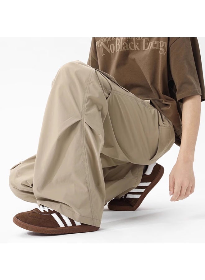 Dingfengbaoluo Paratrooper Cargo Pants For Men, Autumn Loose Fit, Fashionable Casual Wrinkled Design Long Trousers, Ek63 Khaki 3XL - Image 4