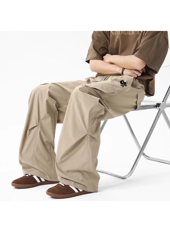 Dingfengbaoluo Paratrooper Cargo Pants For Men, Autumn Loose Fit, Fashionable Casual Wrinkled Design Long Trousers, Ek63 Khaki 3XL - Image 3