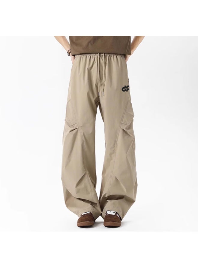 Dingfengbaoluo Paratrooper Cargo Pants For Men, Autumn Loose Fit, Fashionable Casual Wrinkled Design Long Trousers, Ek63 Khaki 3XL - Image 1