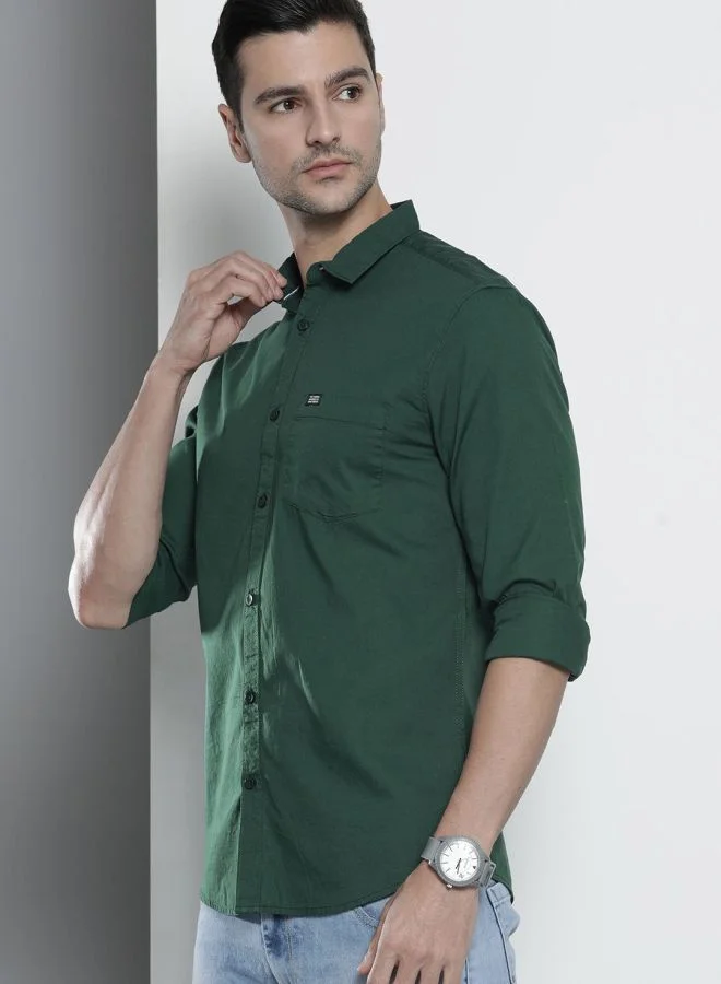 شركة المرآب الهندية Men Slim Fit Solid Full Sleeves Spread Collar Casual Shirt
