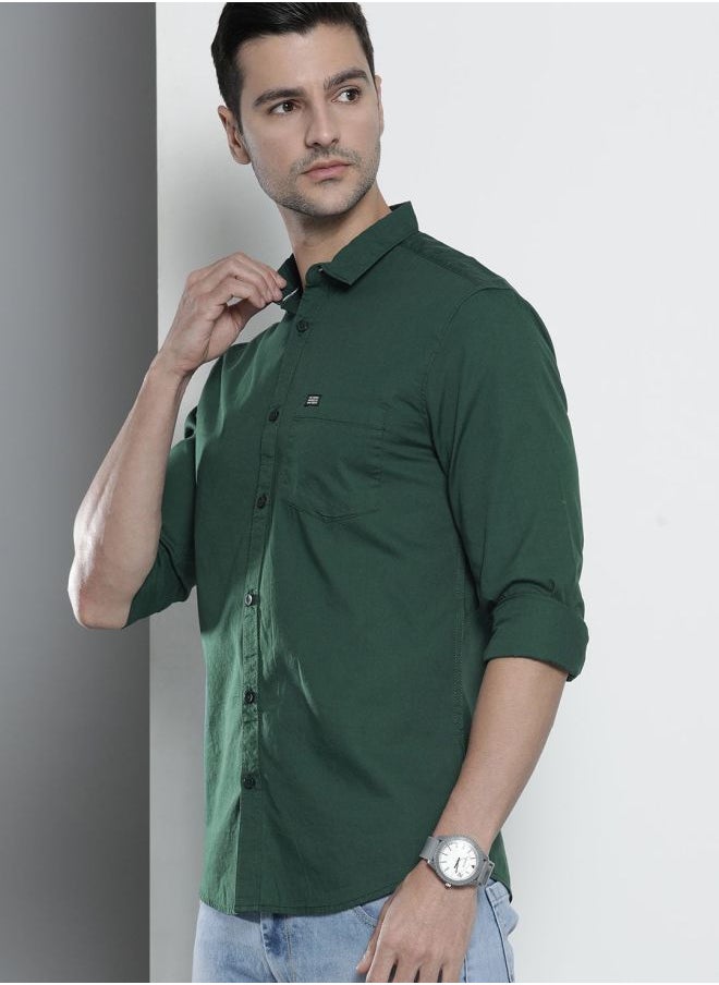 The Indian Garage Co Men Slim Fit Solid Full Sleeves Spread Collar Casual Shirt  - Image 3