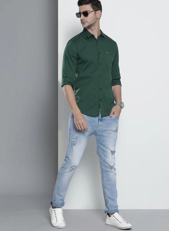 شركة المرآب الهندية Men Slim Fit Solid Full Sleeves Spread Collar Casual Shirt
