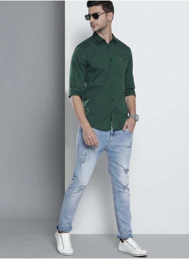 The Indian Garage Co Men Slim Fit Solid Full Sleeves Spread Collar Casual Shirt  - Image 5