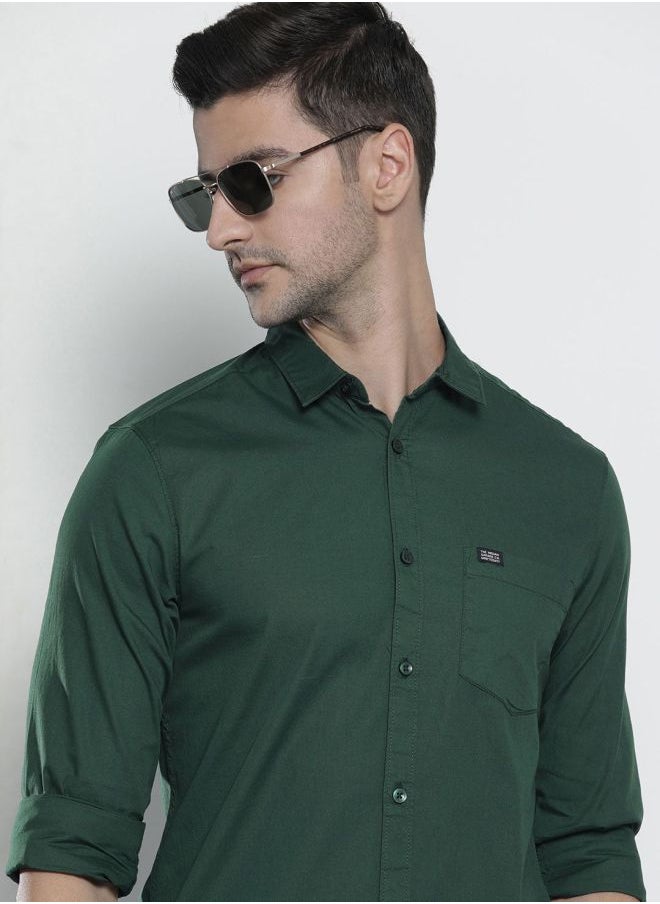 The Indian Garage Co Men Slim Fit Solid Full Sleeves Spread Collar Casual Shirt  - Image 1
