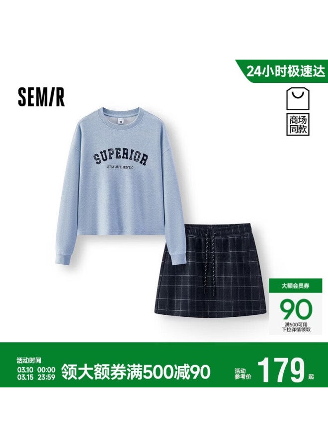 Semir Women's Winter Fleece Hoodie And Plaid Wool-like Skirt Two-piece Set 101725117010 - Image 1