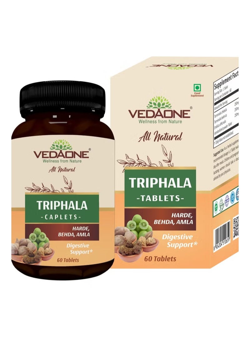 VedaOne Triphala Tablets | Natural Digestive Support with Harde, Behda & Amla | 60 Tablets - Image 1