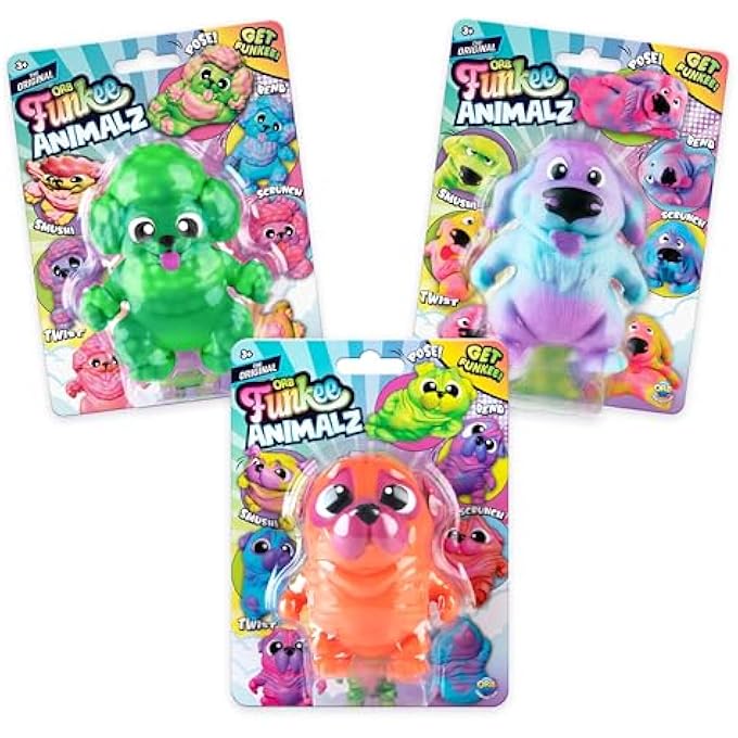 ORB Funkee Animalz MEGA Puppies 3 Pack (Set 2) - Adorable, Funny, Stretchy, Squishy Puppies, Perfect to Squeeze for Stress Relief - Original Sensory / Fidget Collectible Toy Dogs for Kids and Adults - Image 1
